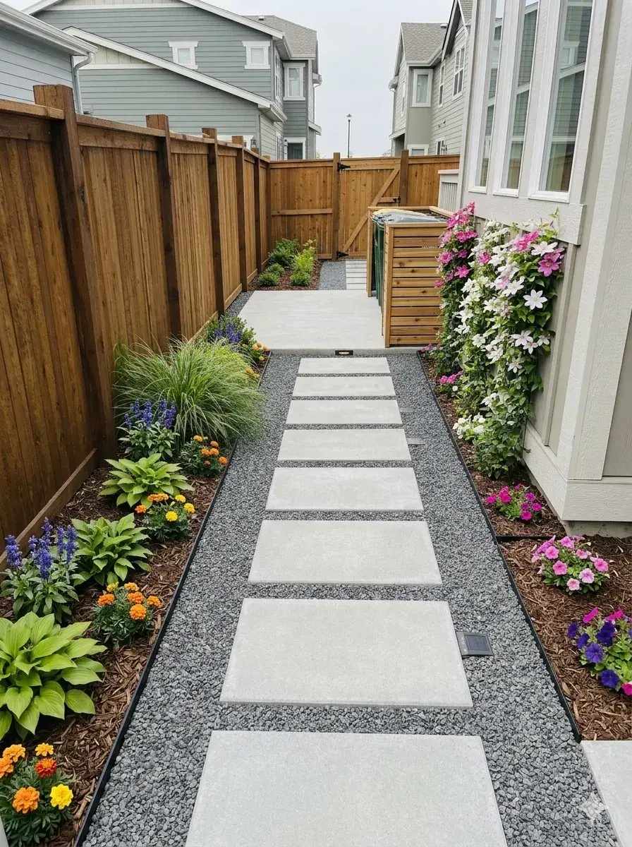 Stepping stones between planted beds, A & M Contracting