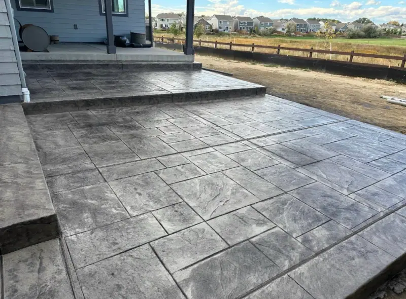 Stamped patio facing open space, A & M Contracting